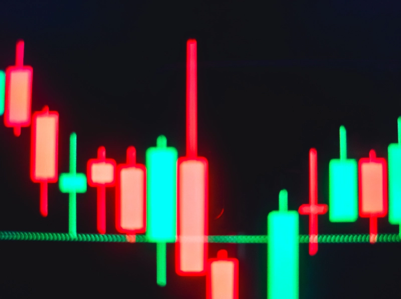 Gráfico de velas japonesas en un monitor de mercado bursátil