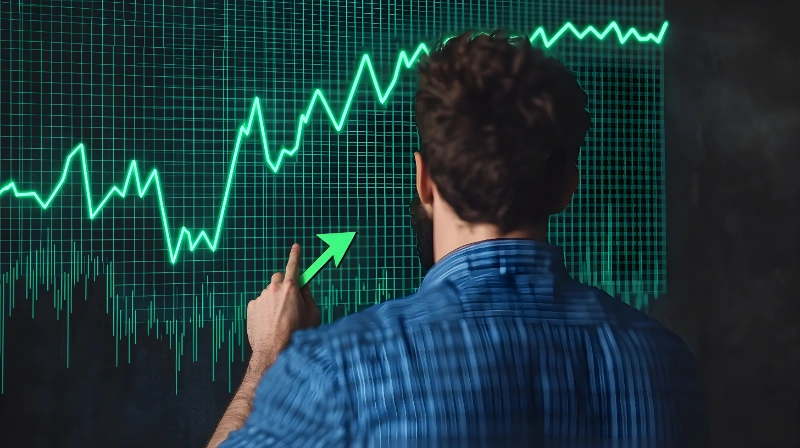 Trader analizando una tendencia alcista del mercado