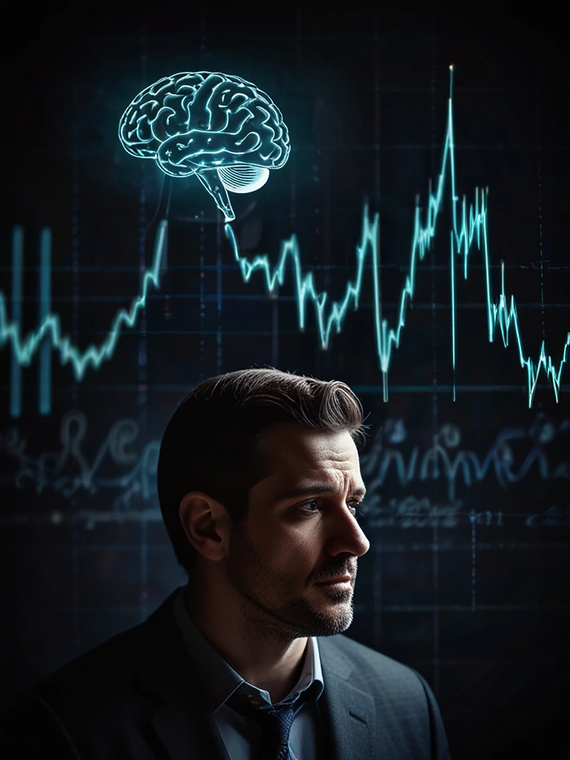 Gestión emocional en rachas de pérdidas: hombre con la palabra brain sobre su cabeza representando el cerebro