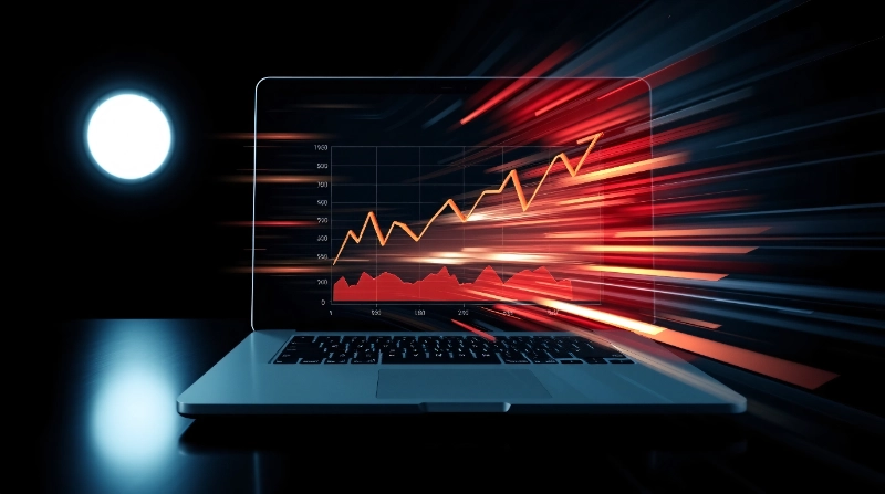 Pantalla de computadora mostrando un gráfico de mercado con líneas de precio