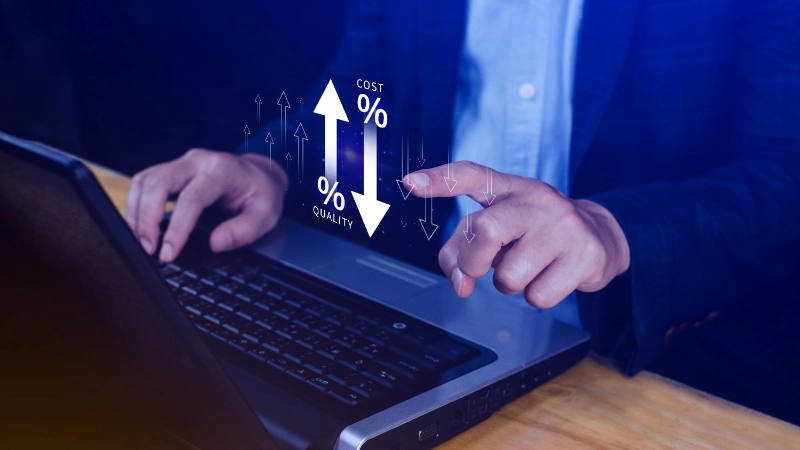 Concepto de control de calidad y optimización de costos con gráficos de eficiencia