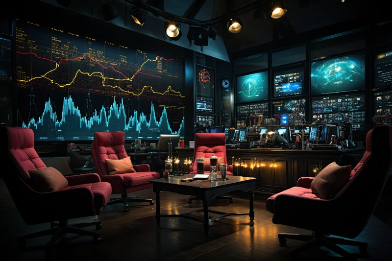 Especialistas debatiendo tendencias de mercado frente a gráficos, en referencia al análisis de una inside bar