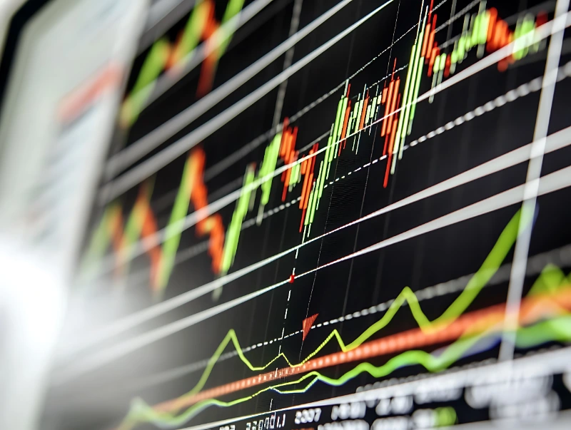 Gráfico del mercado de valores mostrado en un monitor de ordenador