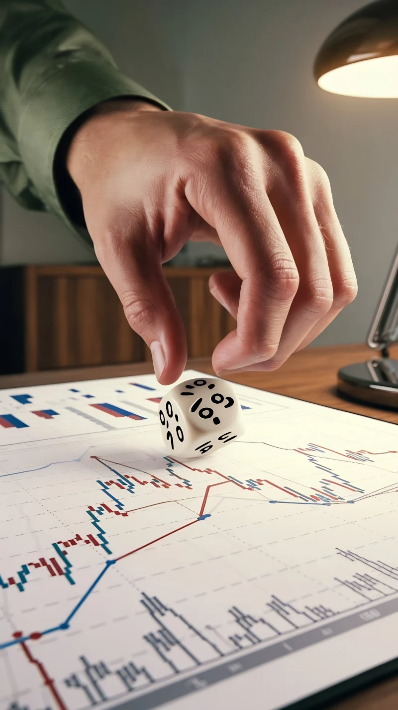 Dados sobre un gráfico financiero, imagen ilustrativa de la incertidumbre en una consolidación prolongada